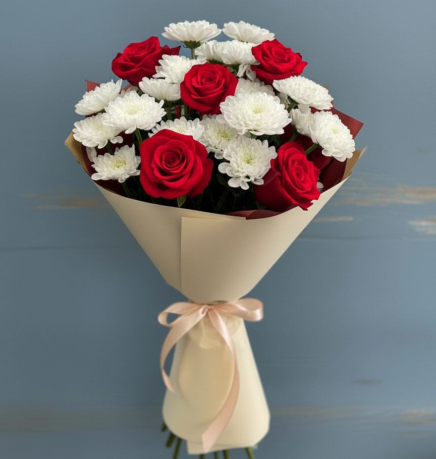 Букет цветов из: Розы и Хризантемы в Афанасьево