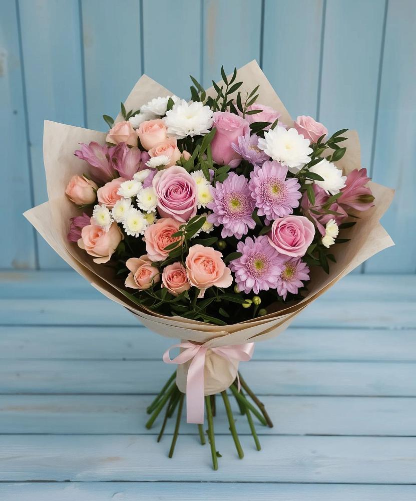 Букет цветов из: Хризантемы, Розы и Альстромерии в Афанасьево