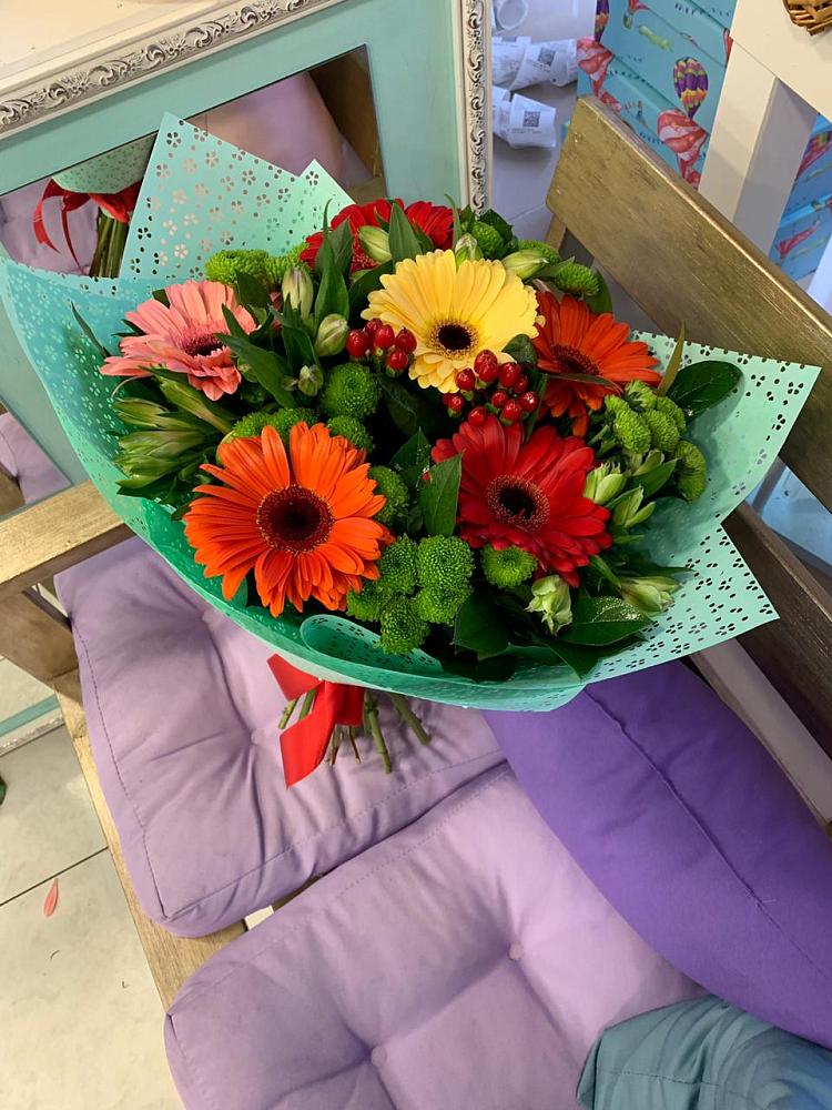 Букет цветов из: Герберы, Хризантемы и Альстромерии в Афанасьево