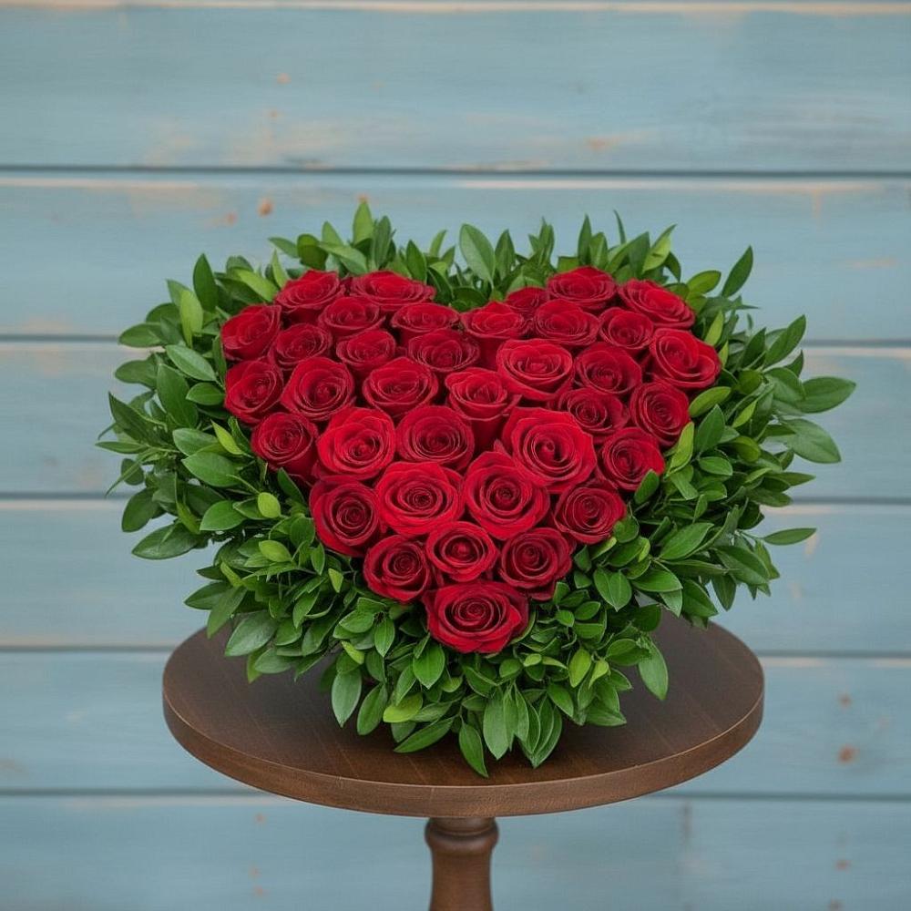 Цветочная композиция из Розы в виде сердца в Афанасьево