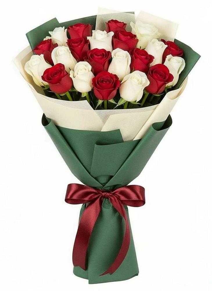 Букет Микс из красных и белых роз в Афанасьево