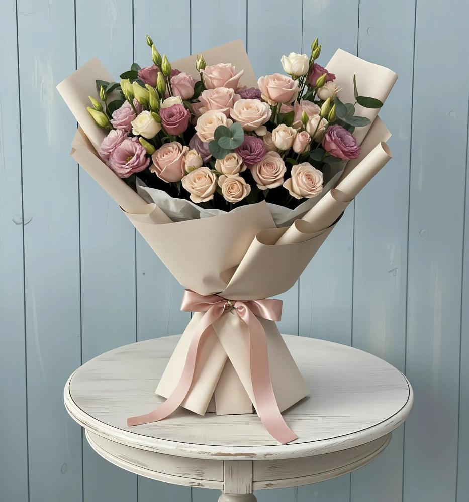 Букет цветов из: Розы и Лизиантусы в Афанасьево