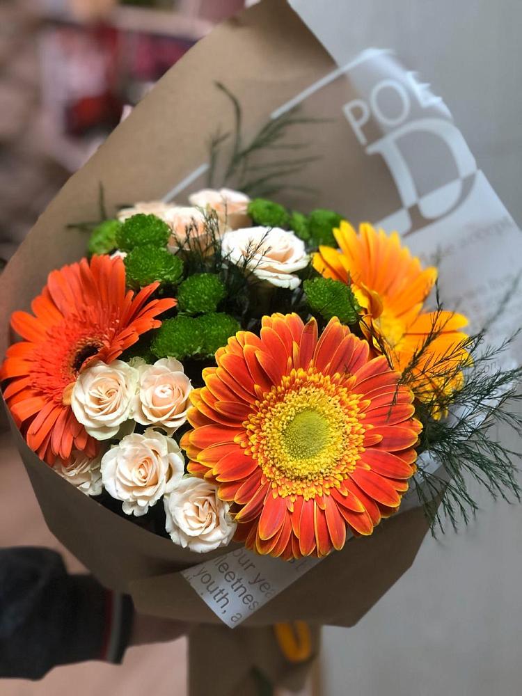 Букет цветов из: Герберы, Хризантемы и Розы в Афанасьево